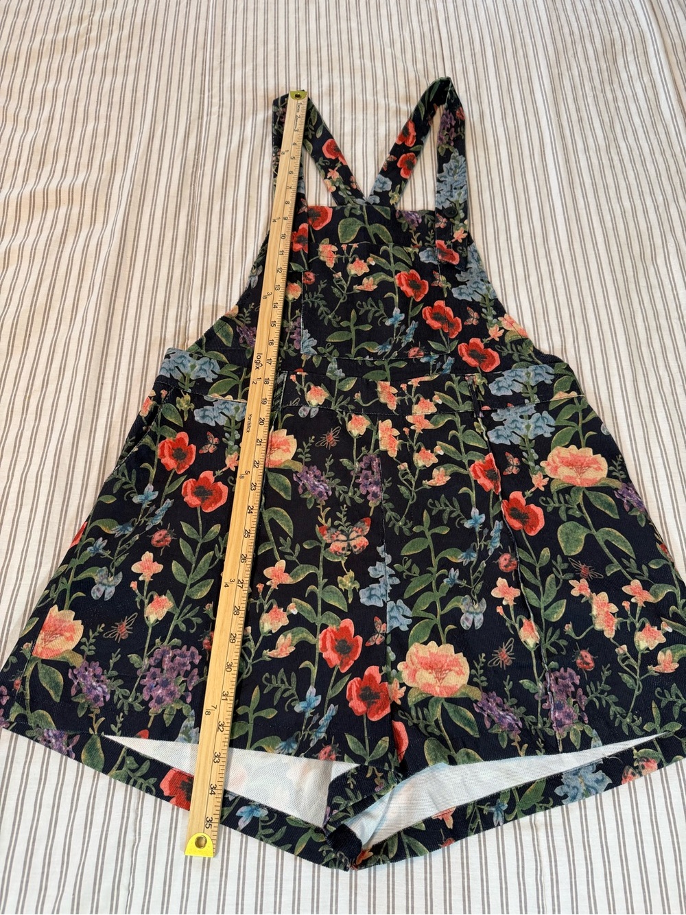 Cider Floral Overall Romper Short Black Cottagecore Shortalls 0XL - Picture 9 of 14